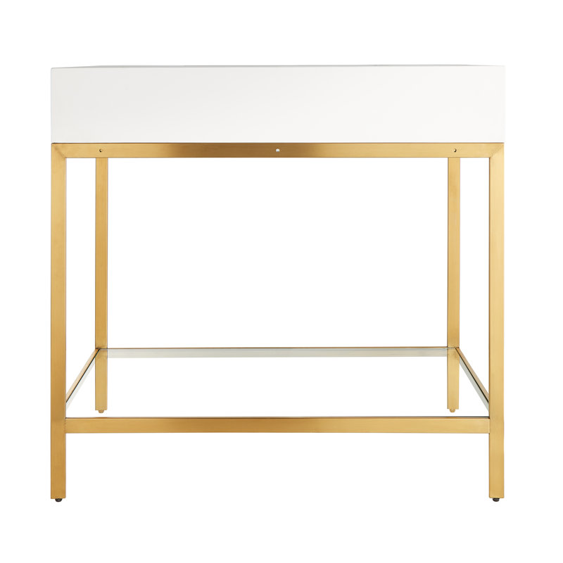 Brushed Gold and White Glass Console Sink with Resin Counter