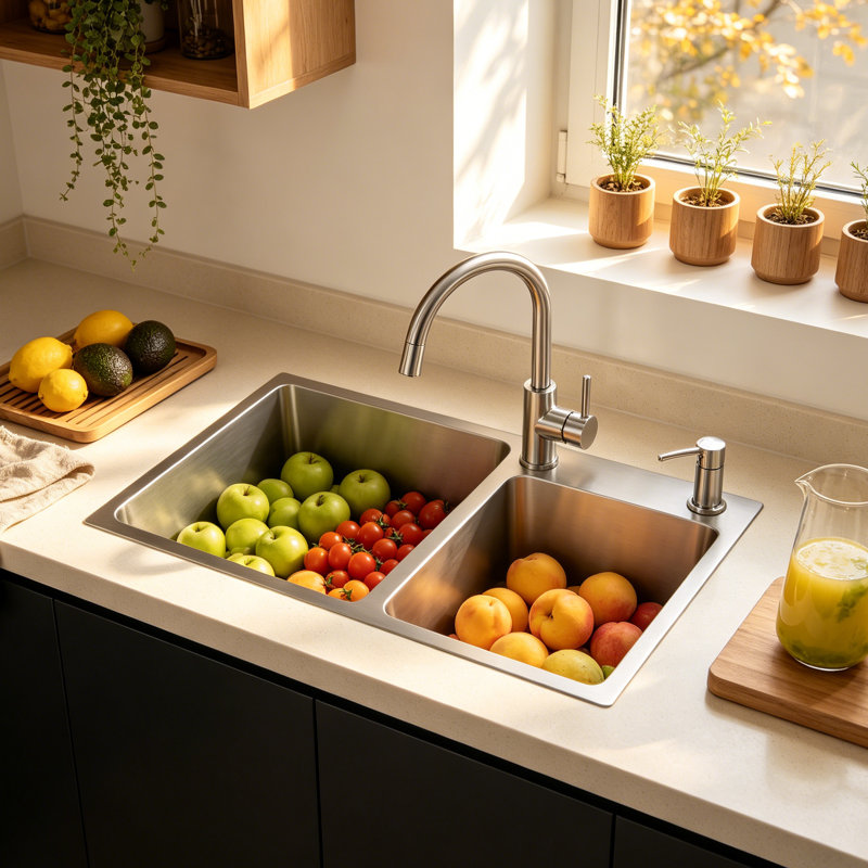 Évier de cuisine à double cuve à montage sur plan avec drain, 33*22
