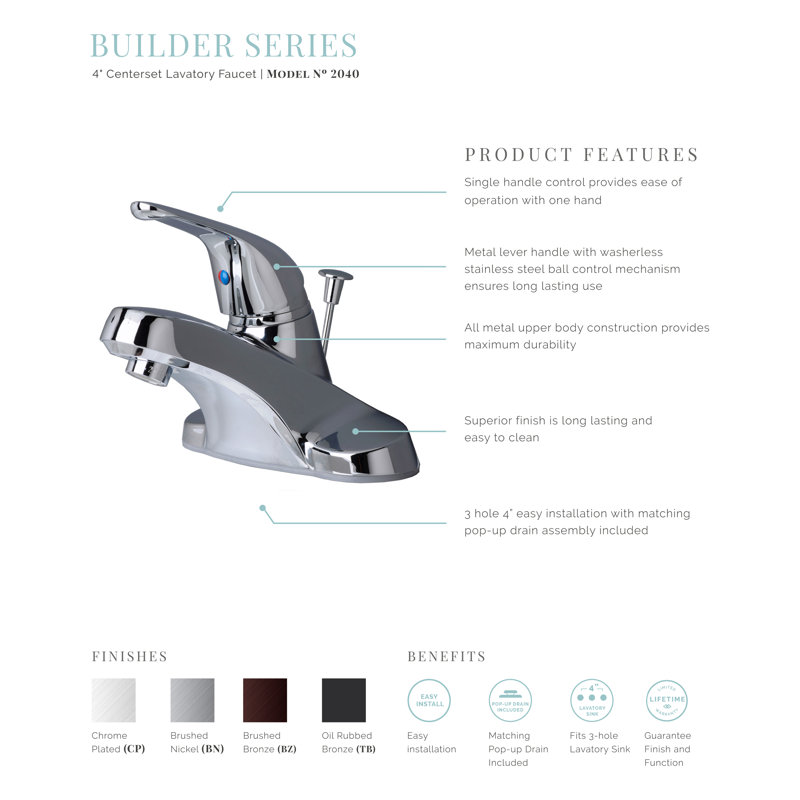 Centerset Single-handle Bathroom Faucet with Drain Assembly, Chrome