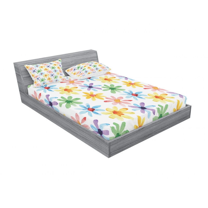 Microfiber Floral Sheet Set, Queen Sheet Set with Fitted Sheet, Rose Blossoming Floral