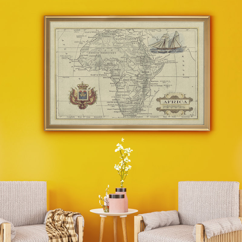 Carte antique d'Afrique - reproduction d'art sur toile, Doré, H 18,5 po x l 24,5 po x P 1,5 po
