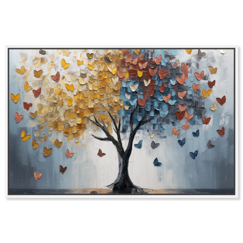 Butterfly Dream Tree I Canvas Colorful Tree Art by Art Remedy, 37" H x 55" W x 1.8" D, White Floater Framed