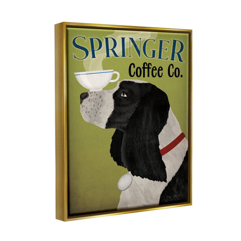 Publicité Springer Coffee par Ryan Fowler, H 21 po x l 17 po x P 1,7 po, Cadre flottant métallique doré