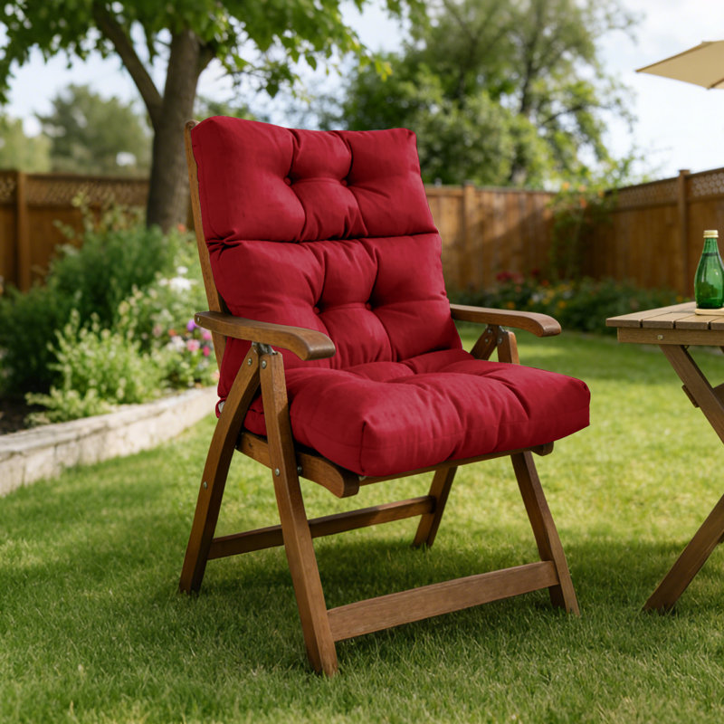 Outdoor High Back Chair Cushions, 44" X 21" X 4" Tufted Adirondack Chair Cushions, Water Resistant Patio Furniture Cushions For Garden Rocking Chair,Burgundy
