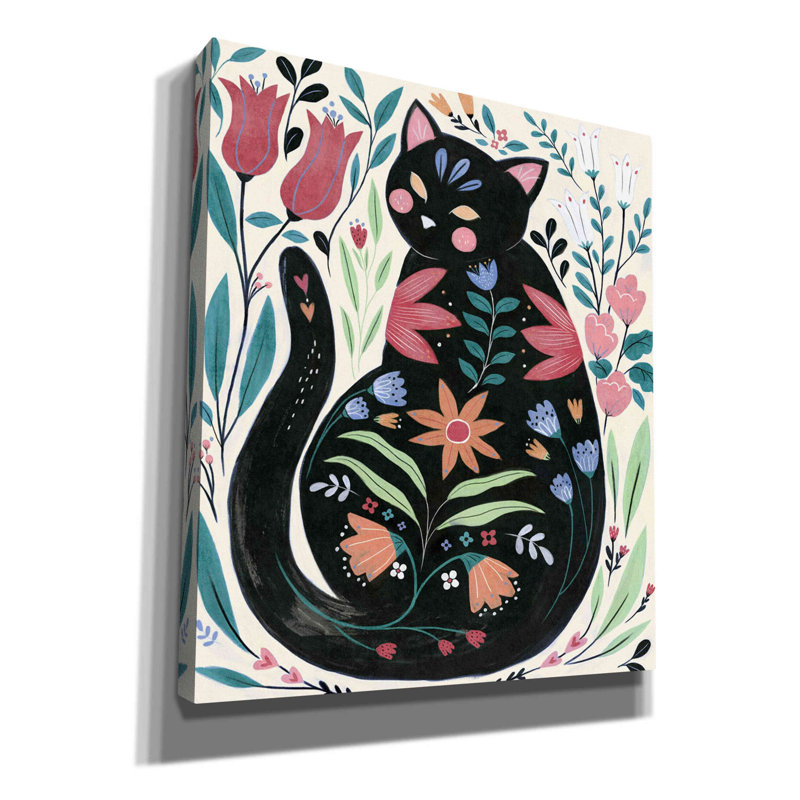 «Folksy Feline I» par Annie Warren, art mural sur toile, H 30 po x l 26 po x P 1,5 po