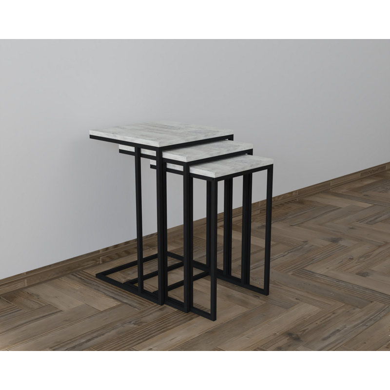 Laural Elegant Nesting Table Set (3 Pieces), Black & Crystal Finish, 15.7 x 24.3 x 15.7 in., 14.2 x 22.8 x 14.2 in., 12.6 x 21.4 x 12.6 in. | 100% Melamine Coated Particle Board & Metal Frame | Durable, Stylish Design for Modern Living Spaces