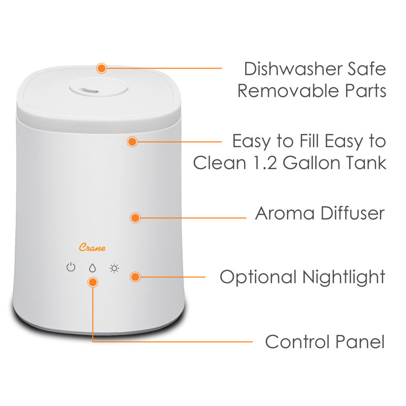 1.2 Gallon White Ultrasonic Cool Mist Tabletop Humidifier with Night Light
