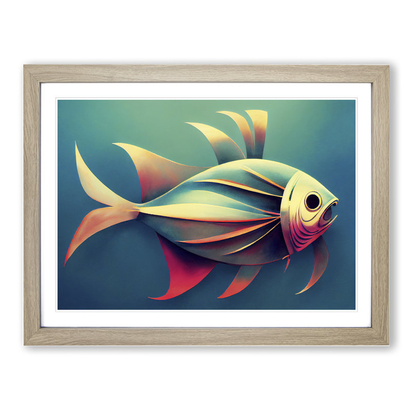 Epic Fish Abstract - Framed Print, 46cm H x 64cm W x 2cm D, Oak