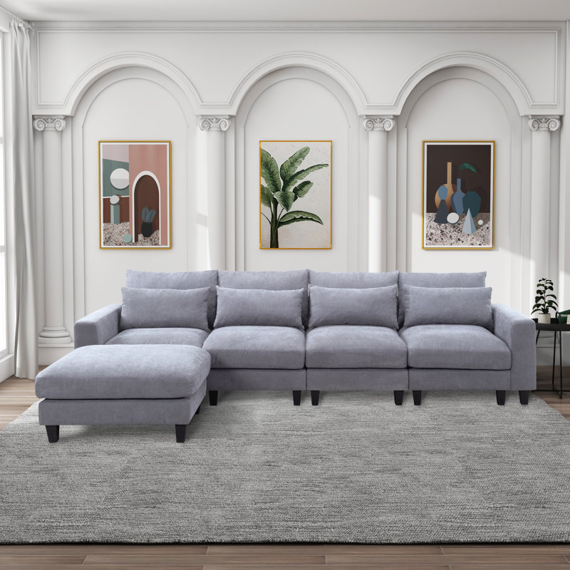 Canapé modulaire 5 pièces rembourré, Mélange de polyester gris clair