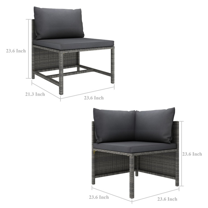 Ensemble de canapé modulaire d'extérieur 9 pièces, coussins gris et rotin poly