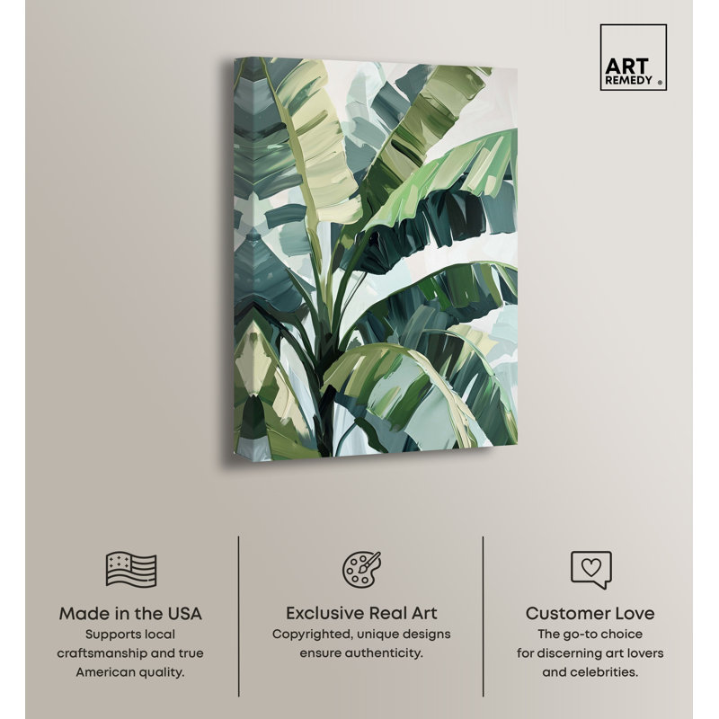 Banana Leaves Green and White Canvas Wall Art, 10" x 15"