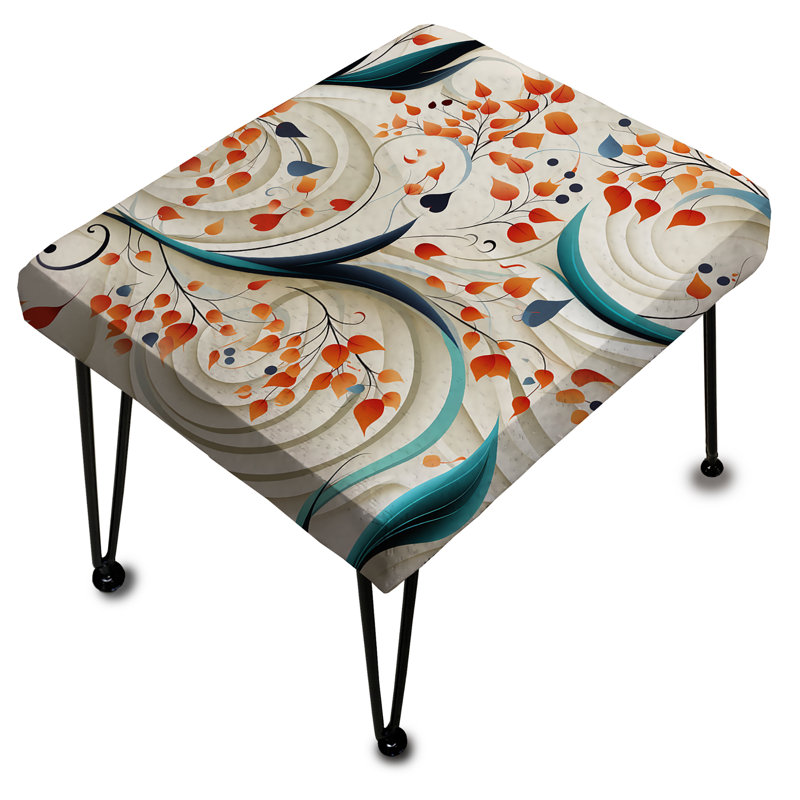 Orange Spiritual Harmony Botanical Zen - Floral Rectangle Ottoman