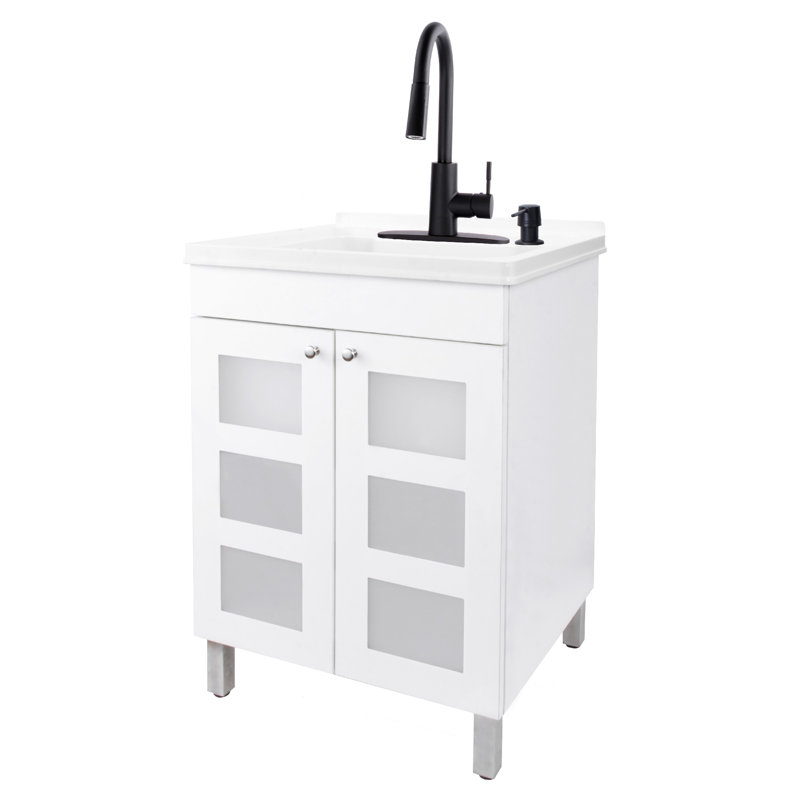 Hamed 24" W x 21.75" D x 49.75" H Single Laundry Room Vanity Set, Black