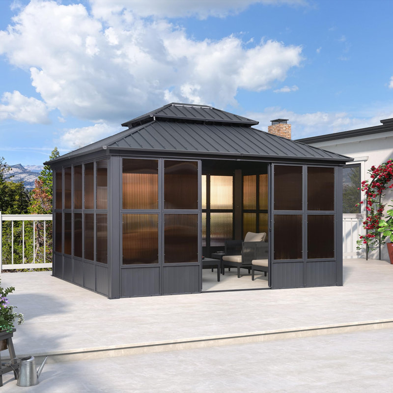 PURPLE LEAF 12' W x 14' D Sunroom Hardtop Gazebo Solarium