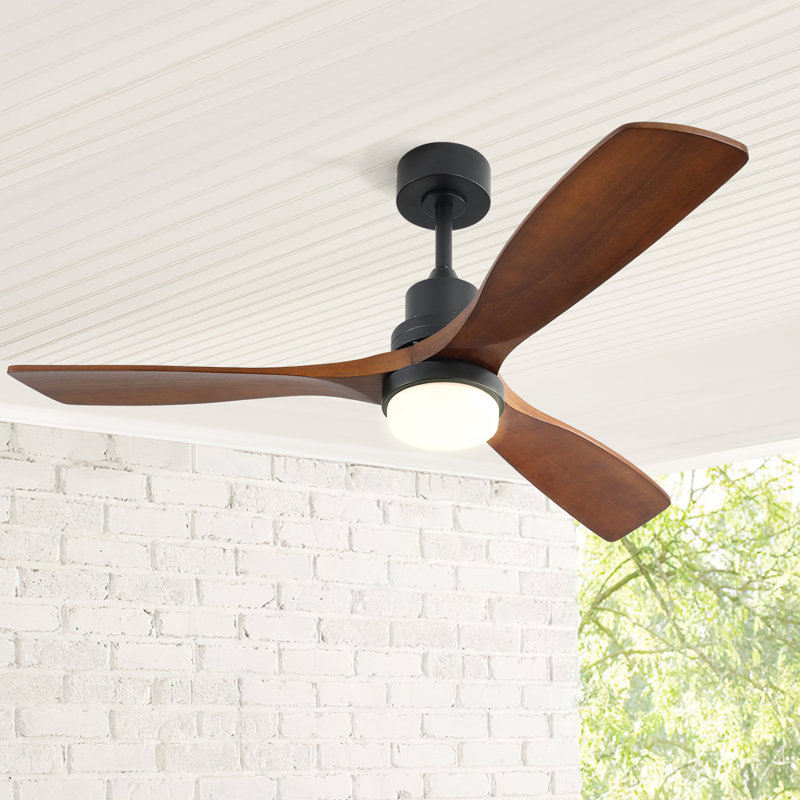132CM Ceiling Fan with LED Light and Remote Control, Dark Brown Wood, Black