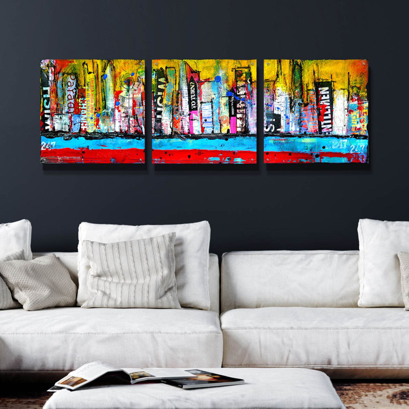 «Skyline» par Erin Ashley, ensemble d'art mural en verre acrylique, 3 pièces, H 24 po x l 72 po