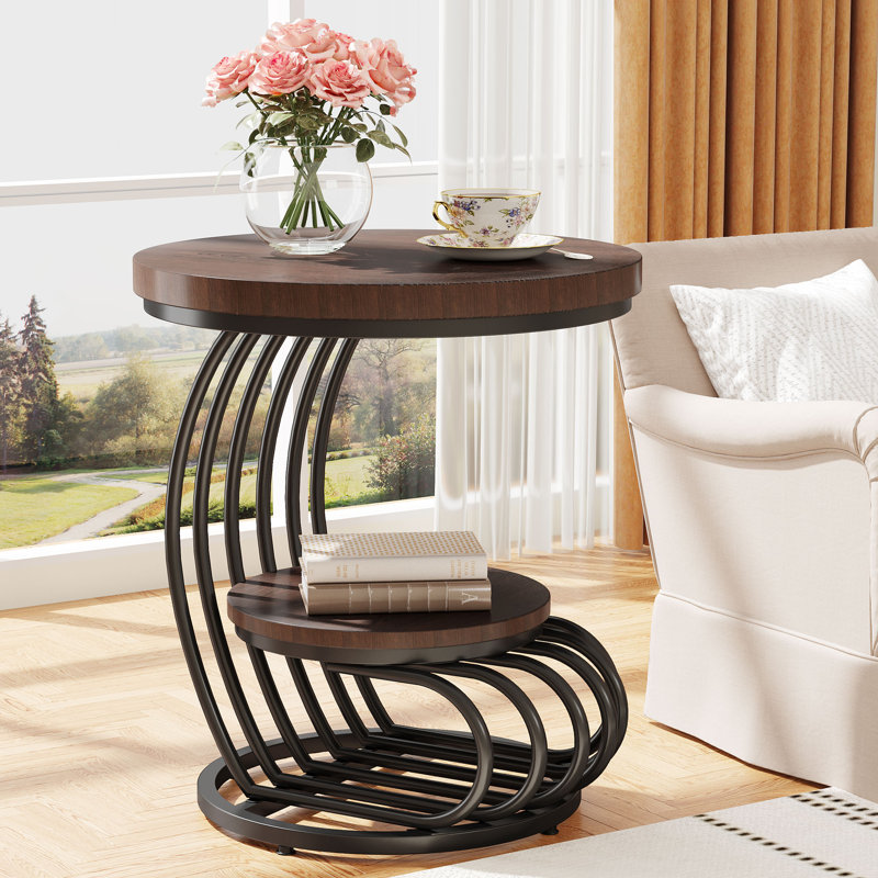 Frame End Table, Black, Dark Brown Wood