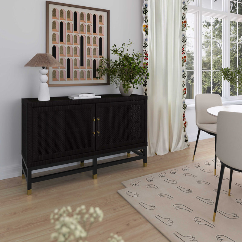 Amara Charcoal Woven Rattan Buffet with Brass Accents