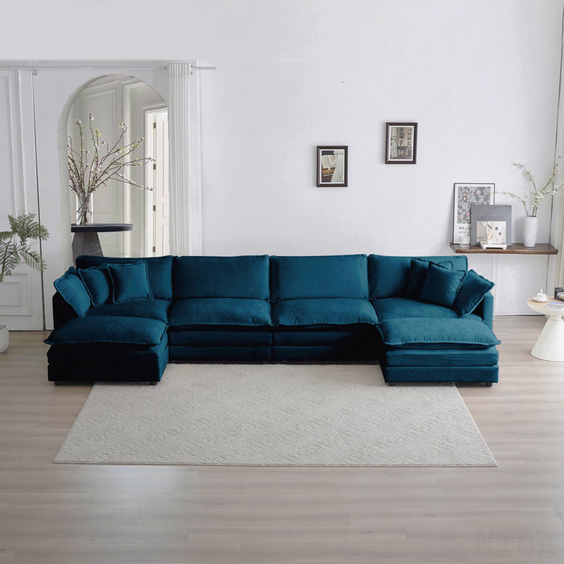 Canapé Comfort U, Chenille bleu