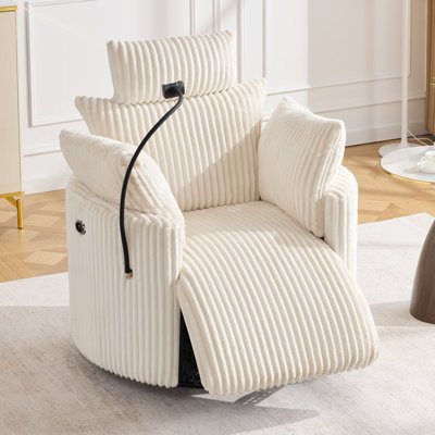 Power Rocker Recliner Chair With Phone Holder And USB Charging Port, 210° Swivel Nursery Reclining Chair With Adjustable Backrest And Footrest