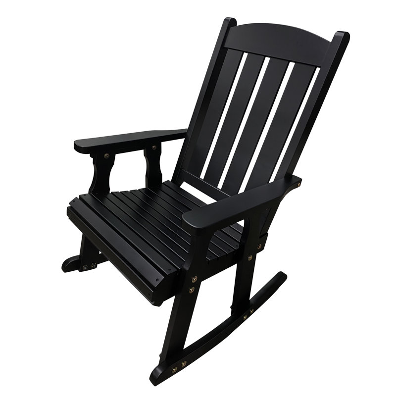 Chaise berçante d'extérieur en bois massif Ruvimbo, Noir