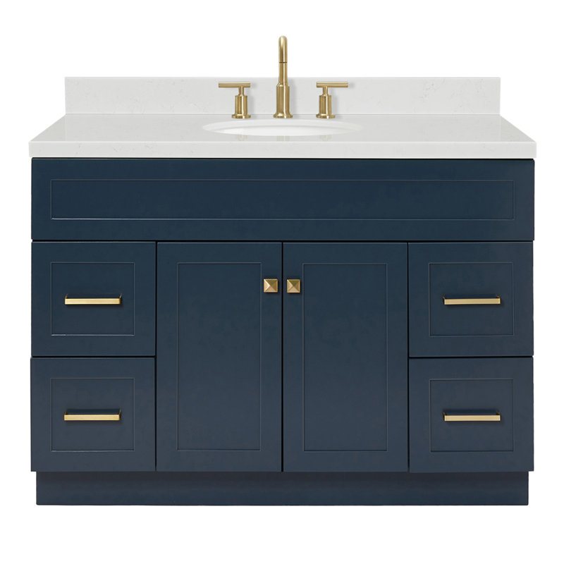 Meuble-lavabo sur pied simple 48 po avec plateau en quartz Abell, Bleu minuit