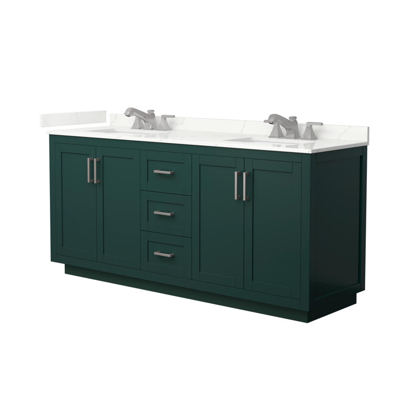Miranda 72" Freestanding Double Bathroom Vanity with Quartz Top, Giotto Quartz, Green, Brushed Nickel