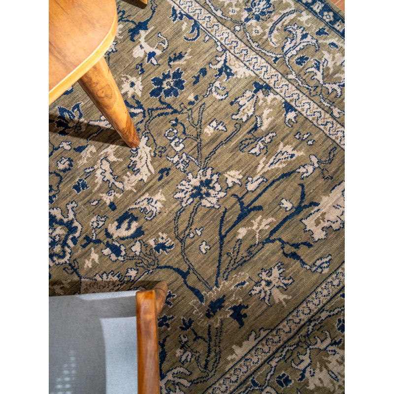Tapis écologiques tissés à la main en laine tissée à la main - Rectangle, couleur vert clair, design oriental, tapis épais antidérapants faits à la main pour salon, chambre à coucher