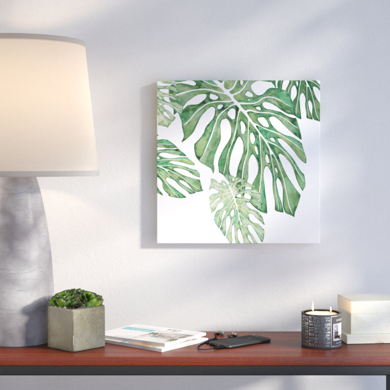 « green tropical leaves », reproduction de peinture à l’aquarelle sur toile en vert, H 30 po x l 30 po, Toile tendue