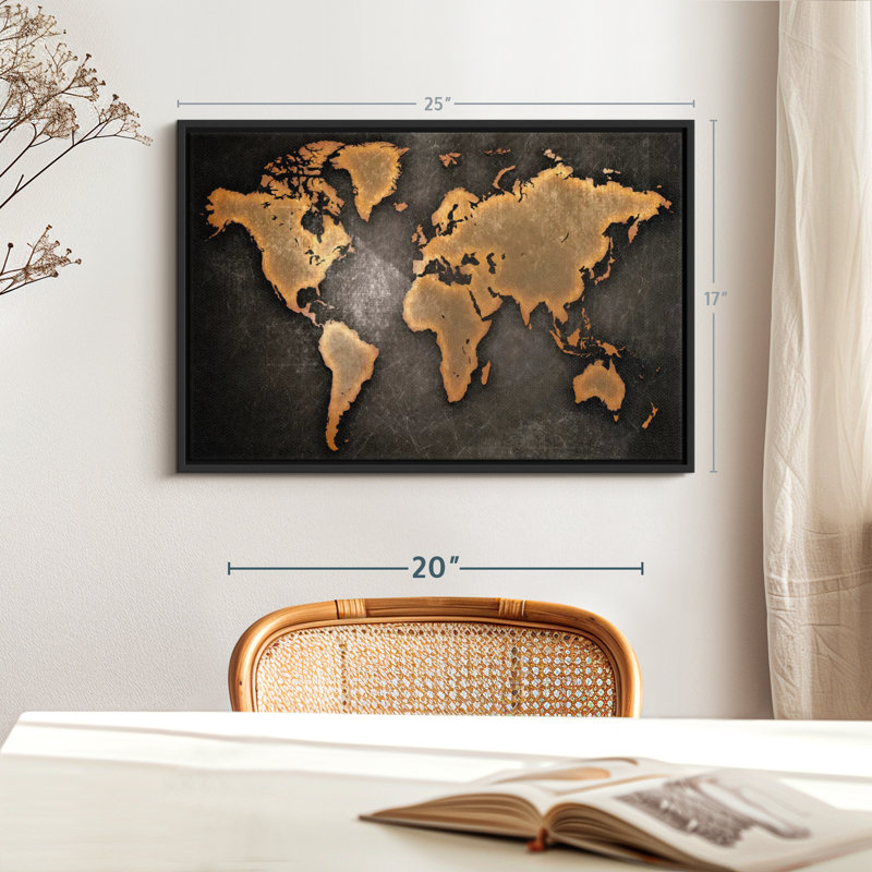 "Art mural carte du monde en cuivre", H 17 po x l 25 po