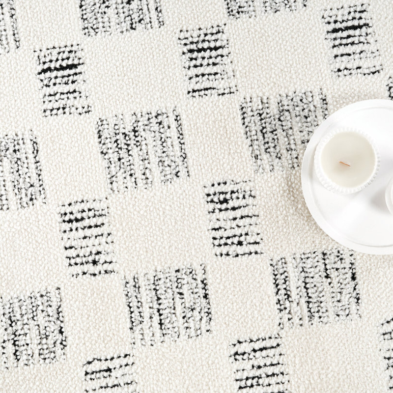 Abani Oliver OLV140A Modern Cream Black Textured Checkered Minimalist Area Rug, Rectangle 5'3" x 7'7"