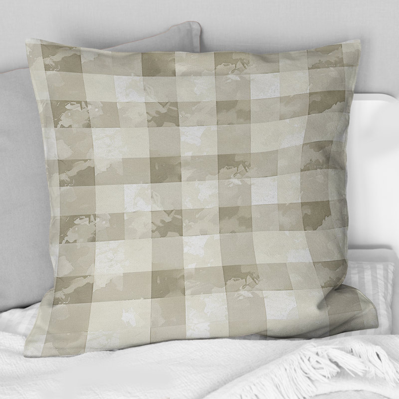 Coussin Beige Mid-Century Gingham Print I - Midcentury, H 16 po x l 16 po