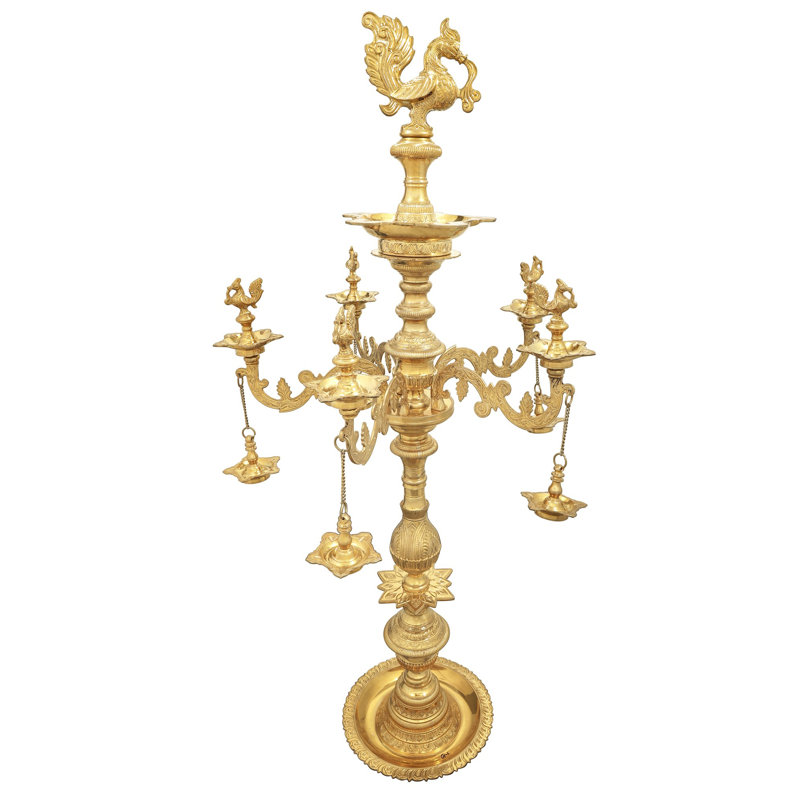 66" Large Handmade Brass Peacock Annam Lamp with Designer Hanging Wicks – Monumental Indian Diya, Statement Spiritual Decor, 52 kg