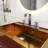 20" Freestanding  Bathroom Vanity In Red With Integrated Brushed Gold 304 Stainless Steel Sink Top-1035361300