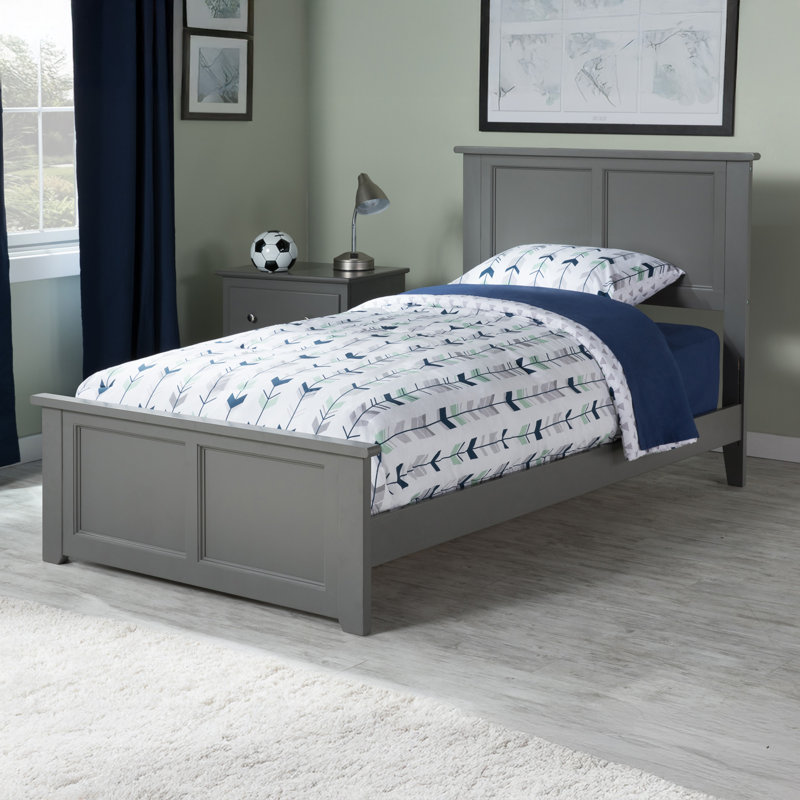 Amear Solid Wood Foundation Bed with Matching Footboard, Twin, Gray