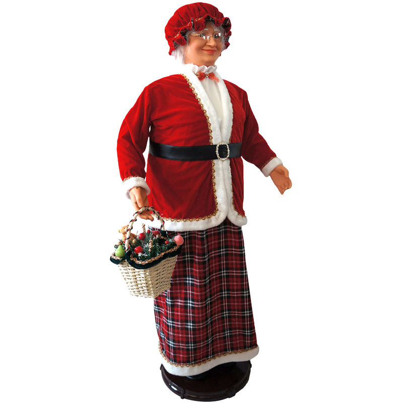 Life-Size Red and Plaid Plastic Mrs. Claus Statue