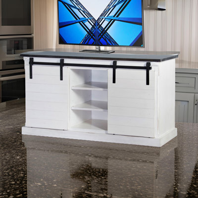 Zena TV Media Console, 3 Shelves, 2 Barn Doors, Wood, 65 Inch