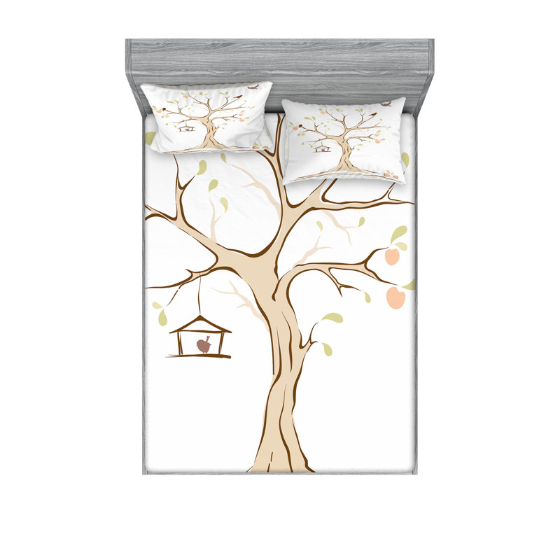 Ambesonne Tree Fitted Sheet & Pillow Sham Multicolor, Cal King Sheet Set + 5 Additional Pieces