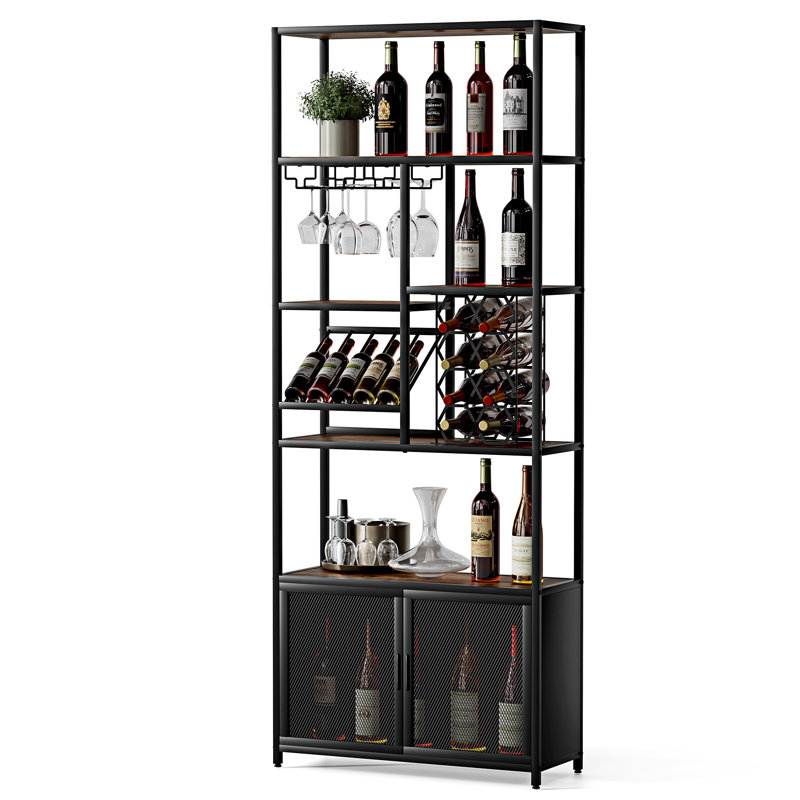 Armoire-bar industrielle avec porte-bouteilles en bois