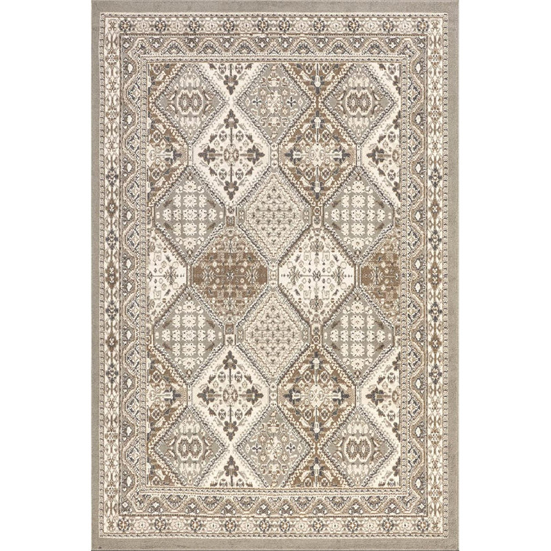 Daye Traditional Tiled Power Loom Performance Gray/Beige Rug, Rectangle 8' x 10'