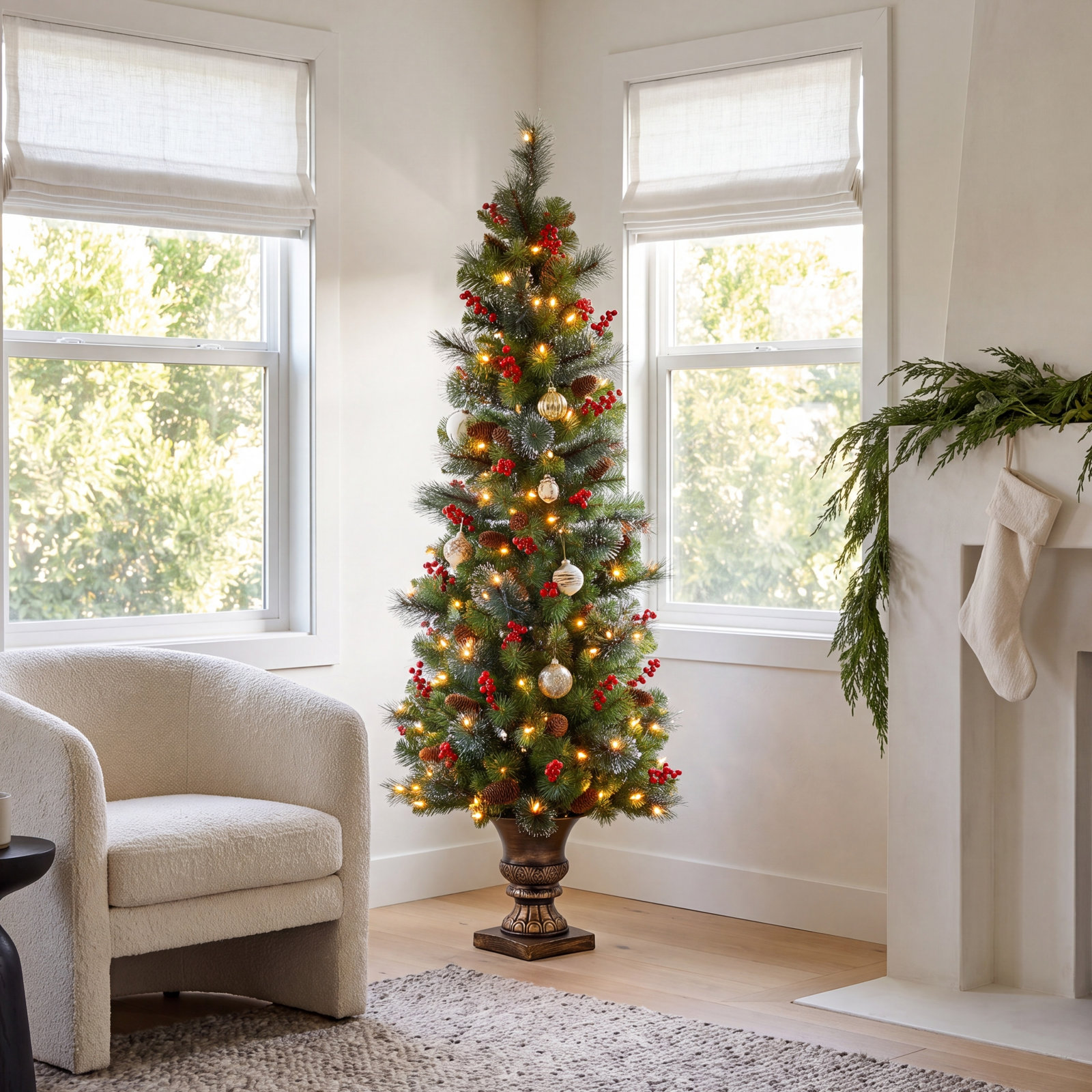 The Holiday Aisle® Crestwood Spruce Entrance Tree, 5', Clear Lights