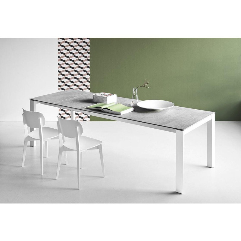Eminence Extendable Solid Wood Dining Table, Matte Optic White, 35.5" W x 51.25" L, Beton Gray Melamine