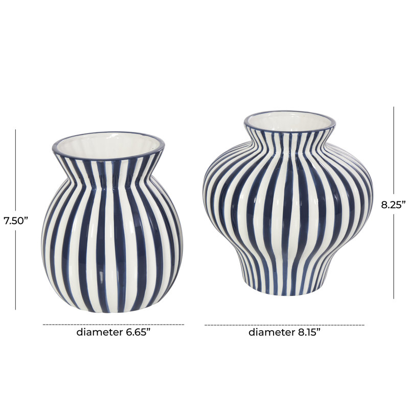 Blue and White Striped Ceramic Table Vase Set
