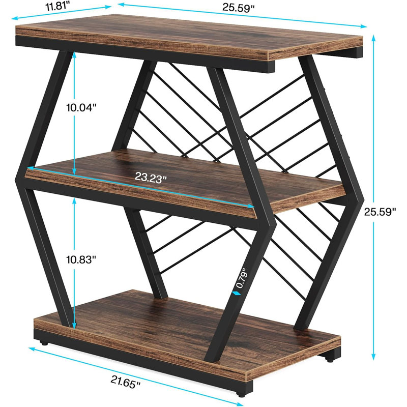 Reedley End Table Set with Shelves for Storage, Dark Wood Grain Brown