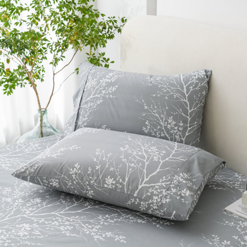 Microfiber Floral Sheet Set, Queen Sheet Set + 1 Fitted Sheet + 2 Pillowcases, Gray