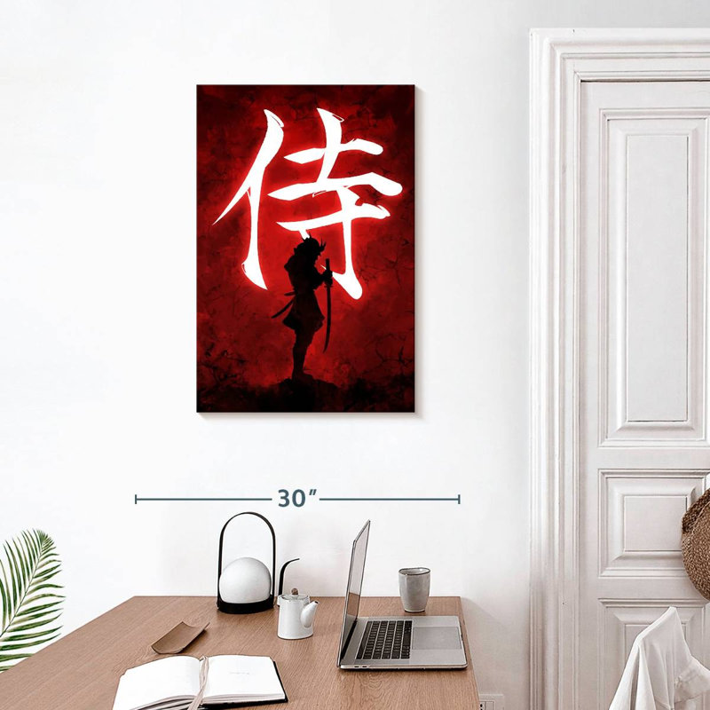 Leisha Samurai sur fond rouge, H 30 po x l 20 po