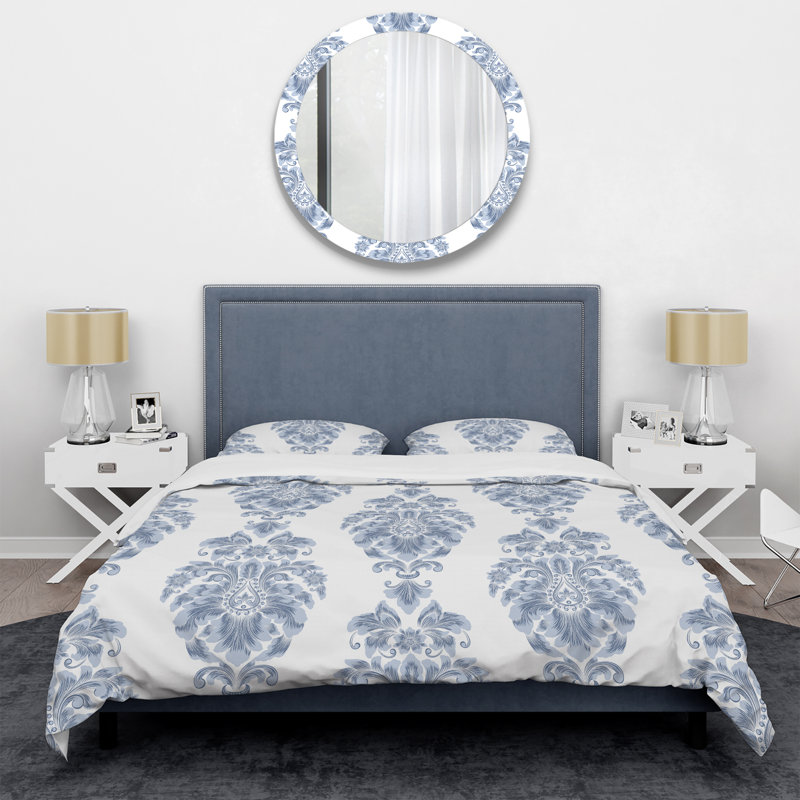 Damas bleu - ensemble de housse de couette abstrait - microfibre de polyester
