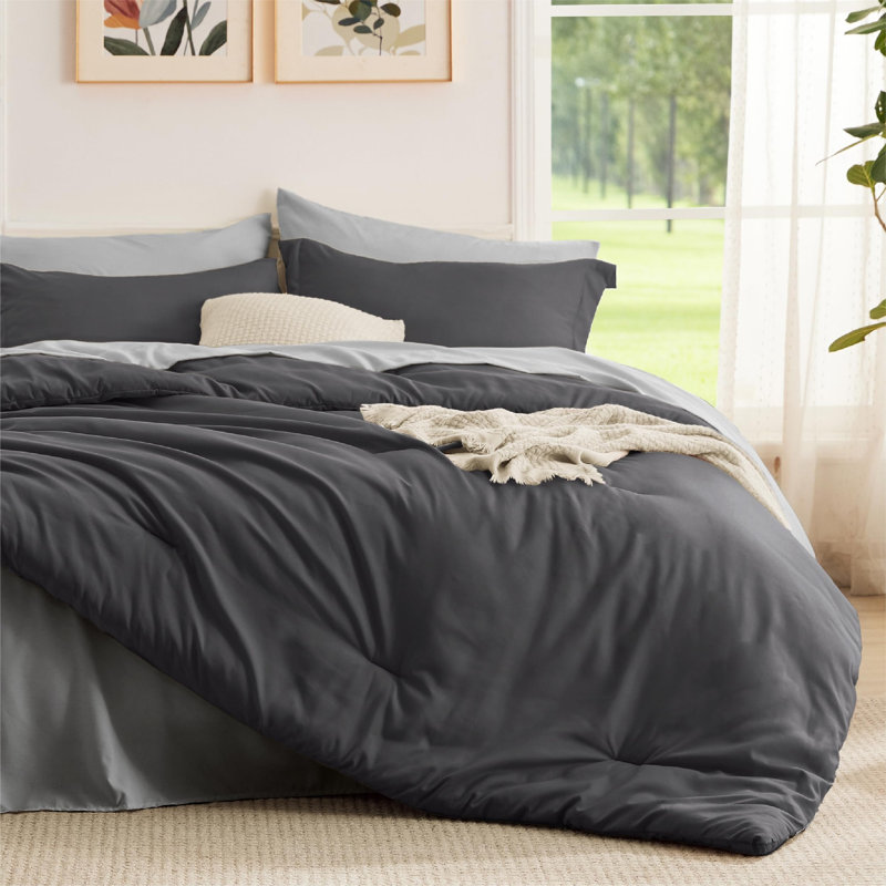 Bedsure California King Comforter Set Quiet Shade, 7 Pieces Soft Comforter for Cal King Size Bed with Sheets, Pillowcases & Shams, All Season Boho California King Size Bed in a Bag
