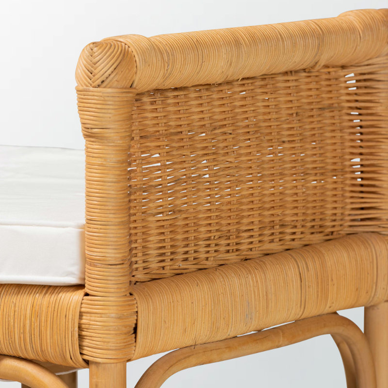 Banc en rotin Asha avec bordure surélevée et 1 tablette ouverte en brun naturel, H 25,71 po x l 47,87 po x P 17,33 po
