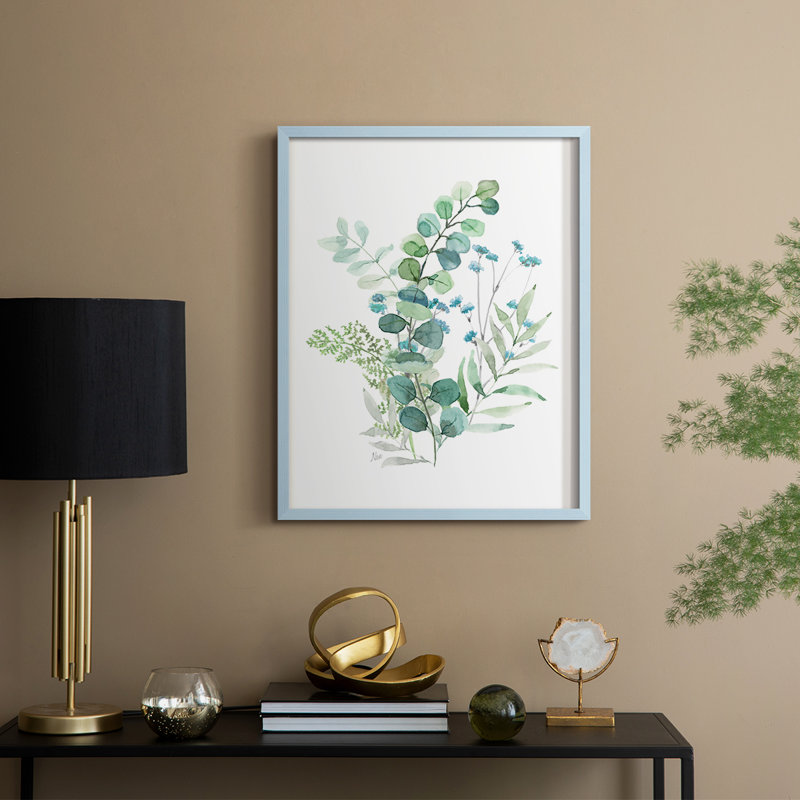 «Blue Mist Eucalyptus I», reproduction encadrée - bois massif, Bleu, H 21 po x l 17 po